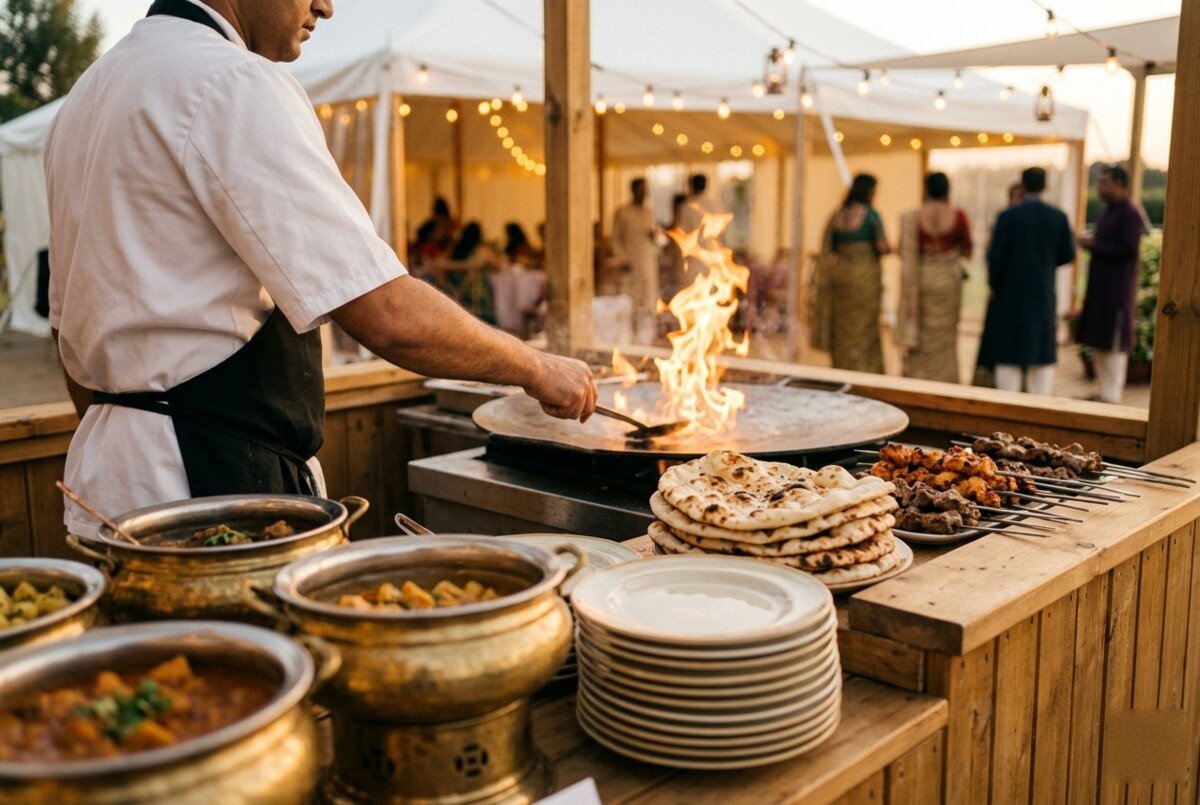 A live cooking station serving guests