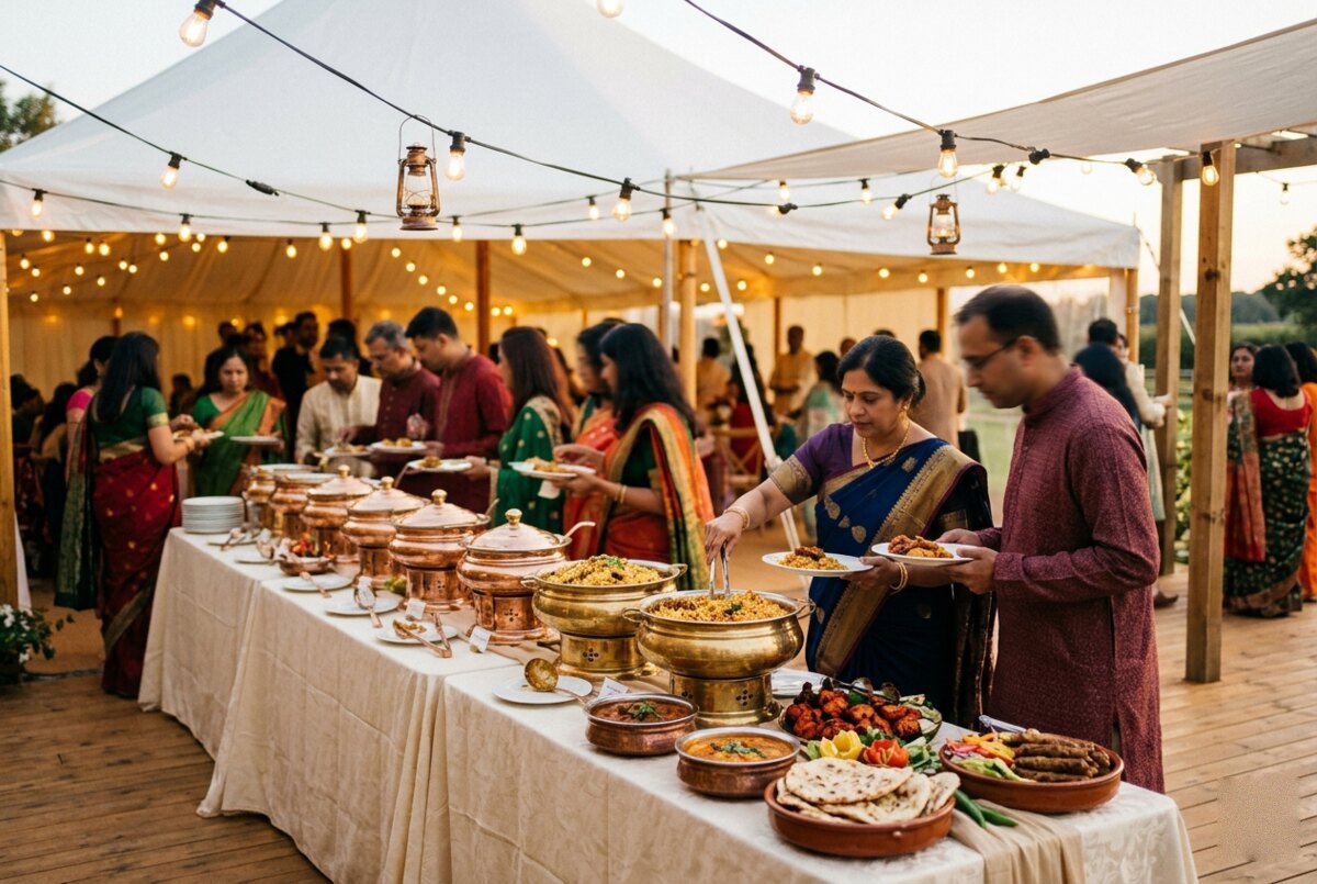 An outdoor catered gathering