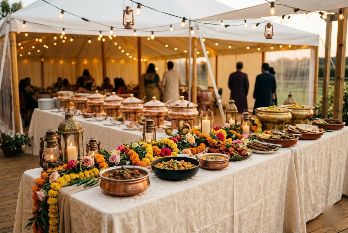 A wedding buffet laid out